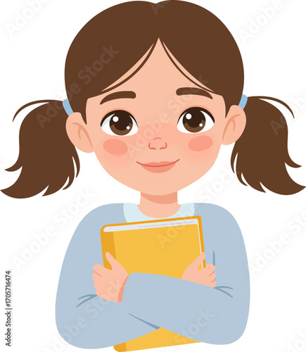 Cute Flat Illustration Girl Holding Book Education Learning Character