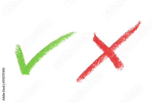 Green Check Mark and Red Cross Symbol on Black Background Design