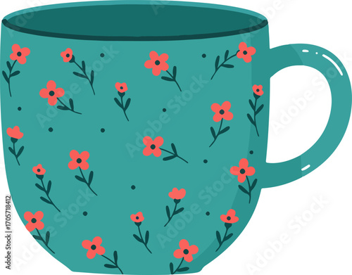 Whimsical Floral Pattern Ceramic Coffee Mug Illustration Clipart Element