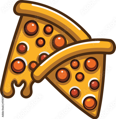 Pizza Slices Icon 
Two  slices of pizza with melted cheese, pepperoni, and olives, playful and delicious, food illustration.
