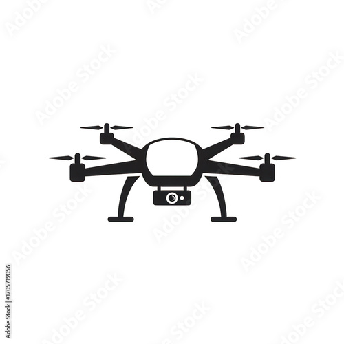 Quadcopter drone icon with camera isolated on transparent background