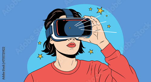 Woman Wearing Virtual Reality Headset Experiencing Digital World.
