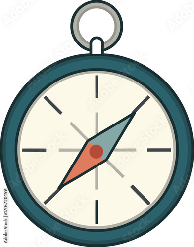 Compass with a red needle pointing north, circular design with cardinal directions, travel navigation theme.
