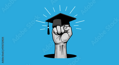 Graduation Cap on Fist Symbolizing Education Power and Achievement.