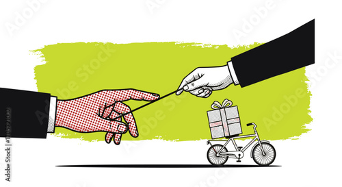Hand passing gift on bicycle delivery.