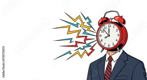 Alarm Clock Head Man Business Concept Time Pressure.