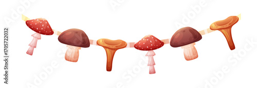 Autumn garland with forest mushrooms on string