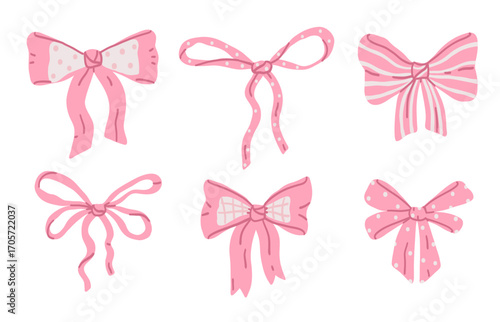 Coquette pink bow with ribbon for hair or gift box. Cute girly accessory