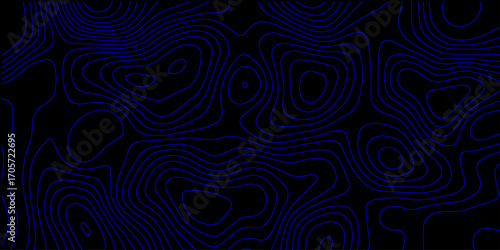 Detailed Topographic Contour Map with Smooth Blue Lines and Dark Abstract Background Perfect for Scientific, Geographical and Technology Presentations