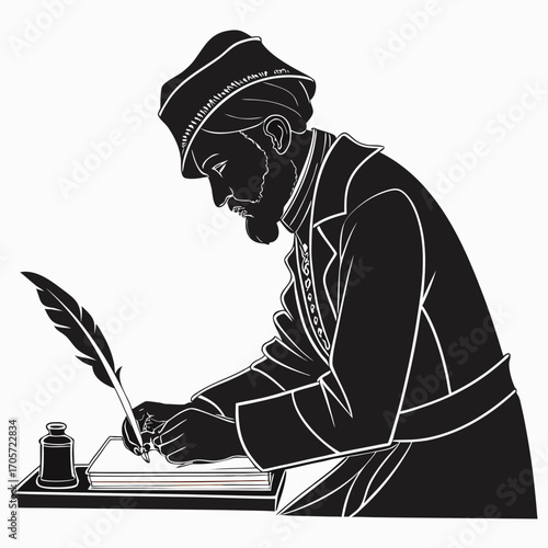 poet writing on a notebook