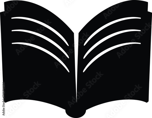 Black Open Book Silhouette with White Page Lines vector