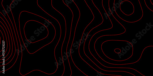 Red Neon Sci Fi Digital Topography with Futuristic Wave Contour Lines on Black Cyber Abstract Grid Wallpaper Vector Illustration