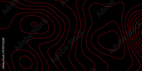 Red Neon Sci Fi Digital Topography with Futuristic Wave Contour Lines on Black Cyber Abstract Grid Wallpaper Vector Illustration