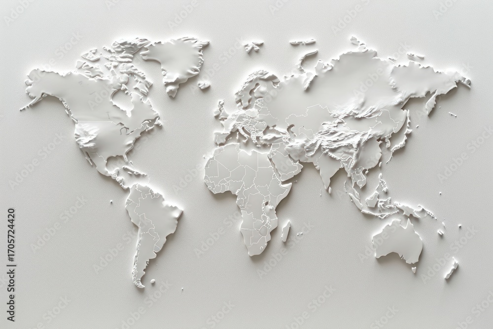 Obraz premium Bas-relief world map sculpture texture white creativity chandelier.