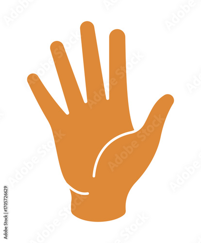 Modern minimalist hand illustration with an open palm. A clean symbol for support, greeting, and non-verbal communication concepts.