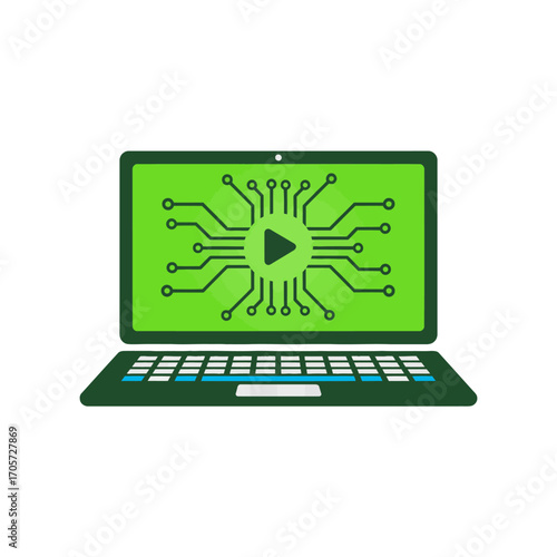 laptop computer with green screen isolated