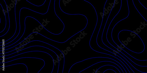 Minimalistic Topographic Wave Pattern with Neon Blue Contour Lines on Black Background Ideal for High-Tech Design, Mapping and Scientific Visualization