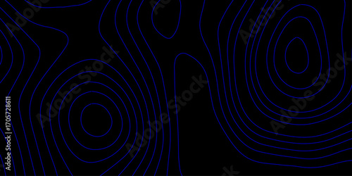 Minimalistic Topographic Wave Pattern with Neon Blue Contour Lines on Black Background Ideal for High-Tech Design, Mapping and Scientific Visualization