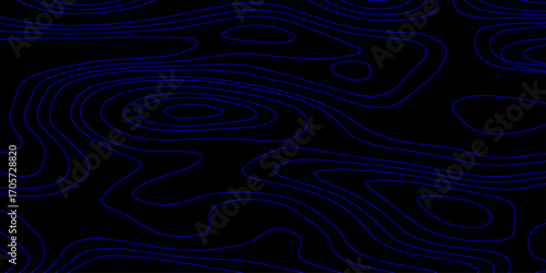Minimalist Abstract Topographic Design Featuring Glowing Blue Contour Lines and Depth Simulation on a Dark Background for Digital Media Use