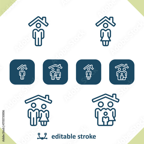 Family Icons. People, Man, Woman, Child, Household Icon