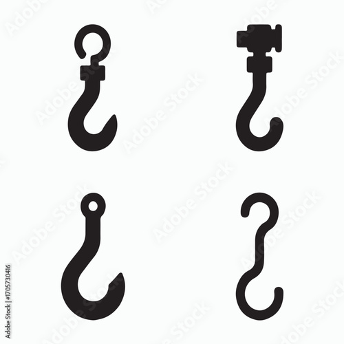 Utility hook tool isolated solid glyph design