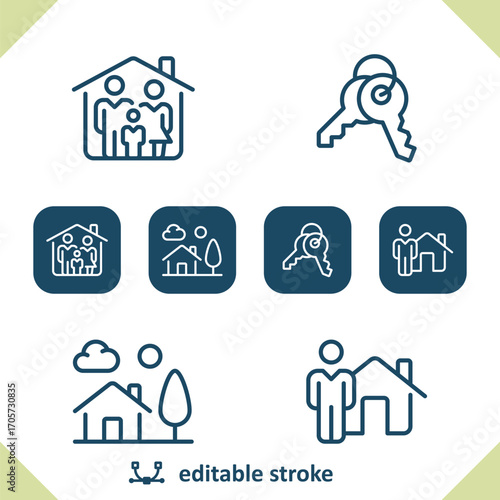 Home Icons. Family, Household, Key, House, Real Estate Icon