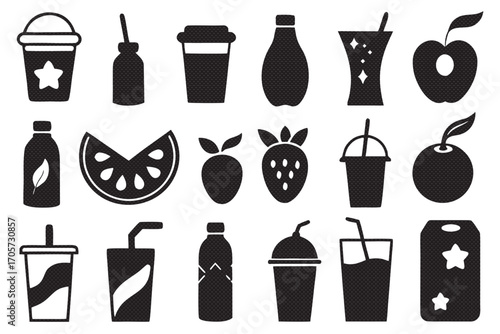 Black silhouette of various drinks