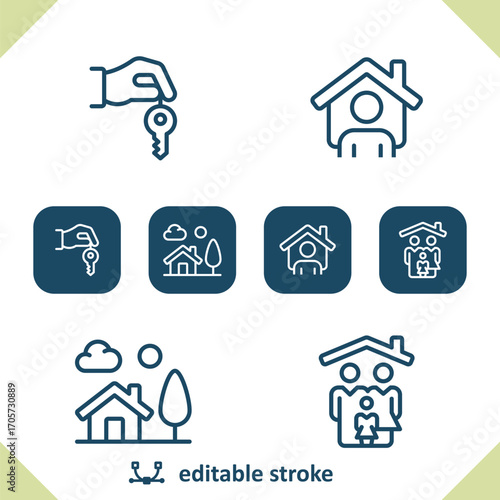 Home Icons. Hand, Key, House, Realtor, Family, Real Estate Icon