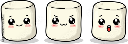 Cute Handdrawn Marshmallow Character with Various Expressions Icon Illustration