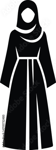 Black Silhouette of Muslim Woman in Traditional Dress vector illustration on a white background 