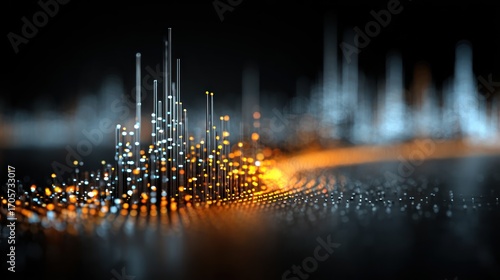 Abstract 3D render of data points visualization representing a network connection