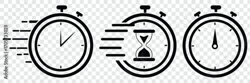 Timers and clock icon set. Time line symbol. Containing clock, stopwatch, hourglass and more Vector illustration. Modern hourglass icons set, timer symbol, time management, countdown, deadline, sand 