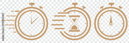 Timers and clock icon set. Time line symbol. Containing clock, stopwatch, hourglass and more Vector illustration. Modern hourglass icons set, timer symbol, time management, countdown, deadline, sand 