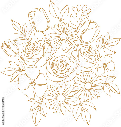 Floral Outline, Elegant Botanical Design