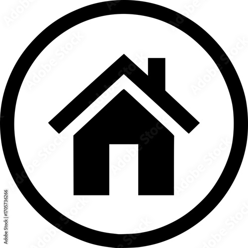 Minimalist black and white house icon. Simple vector design, clean lines, scalable, isolated for logos, stickers, or digital use.