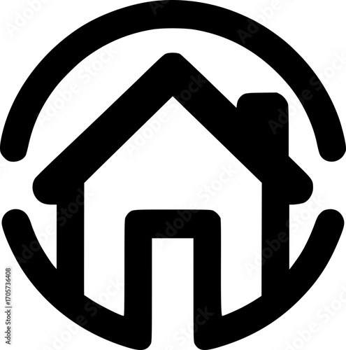 Minimalist black and white house icon. Simple vector design, clean lines, scalable, isolated for logos, stickers, or digital use.