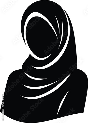 Black Silhouette of Muslim Woman in Traditional Dress vector illustration on a white background 