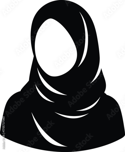 Black Silhouette of Muslim Woman in Traditional Dress vector illustration on a white background 