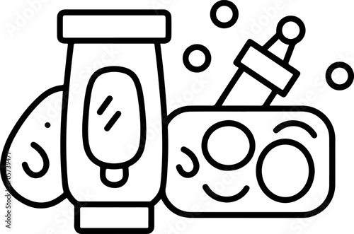 Simple Line Drawing Skincare Routine Set Illustration Beauty Products