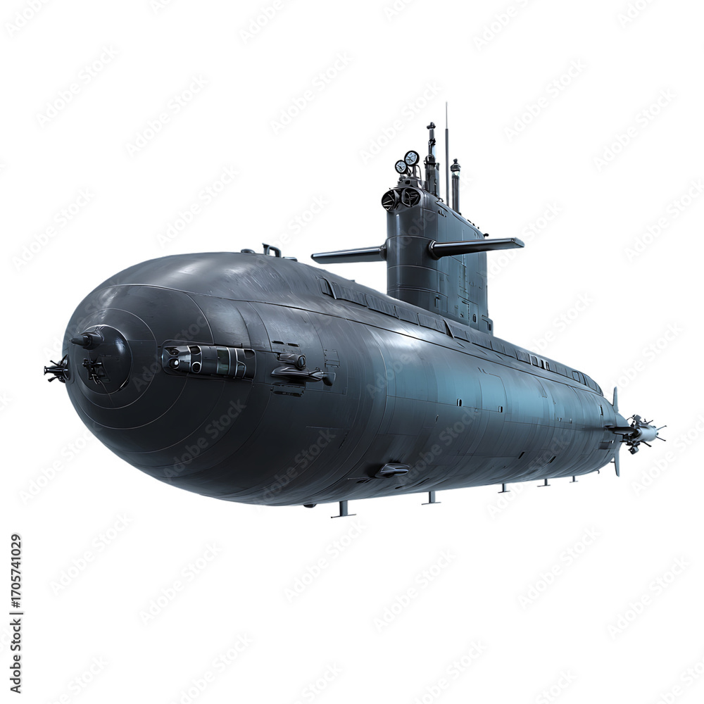 Obraz premium Modern military submarine a naval vessel for underwater operations isolated on transparent background
