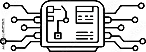 Outline Simple Computer Chip Circuit Icon, Digital Technology Microprocessor Element