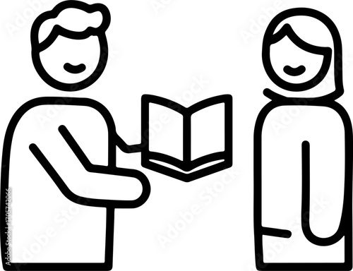Simple Line Art Man Giving Book to Woman Illustration