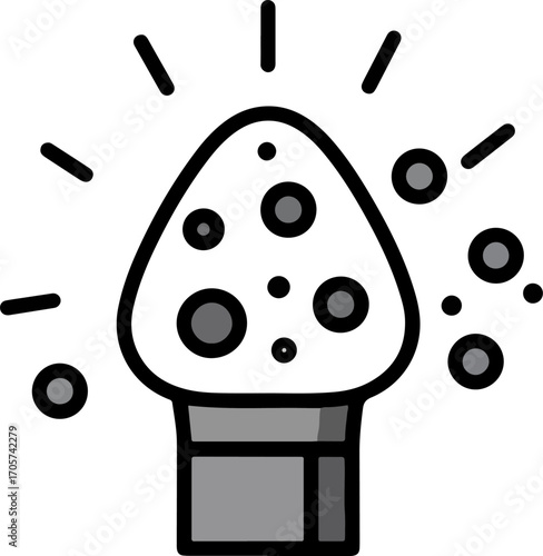 Minimalist Outline Magic Mushroom Fungi with Aura in Cartoon Style Illustration