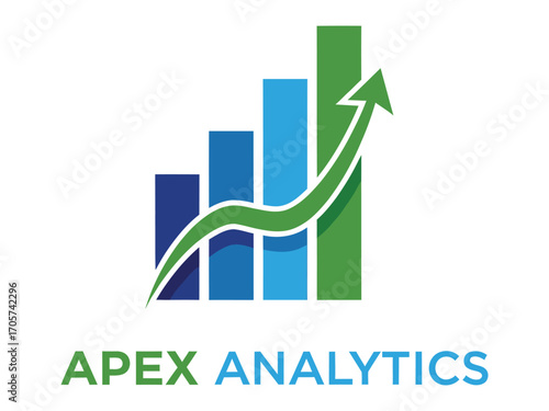Apex analytics logo with rising bar graph and upward trending arrow symbolizing growth and success