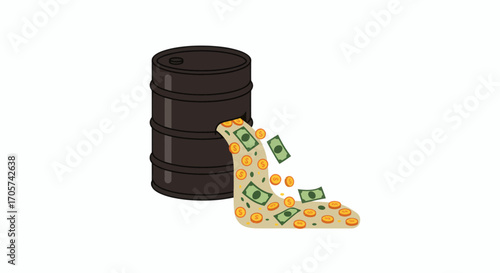 Oil barrels and money representing energy economics global trade commodity markets and the financial impact of oil prices