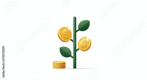 Money plant growing symbolizing financial investment wealth growth sustainable economy and long term economic development opportunities