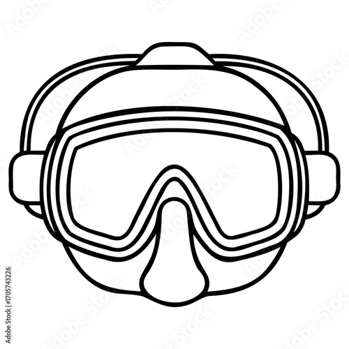 Black and white line drawing of diving mask