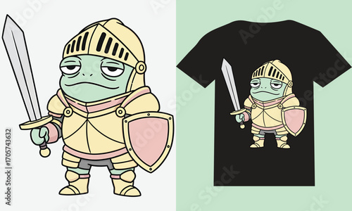  Cute Frog Knight Cartoon T-Shirt Design Vector