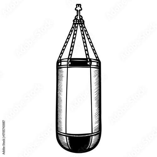 Black and white illustration of a classic punching bag