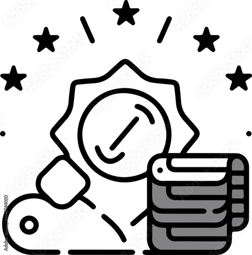 Line Drawing Loyalty Program Reward System Icon with Stars and Money